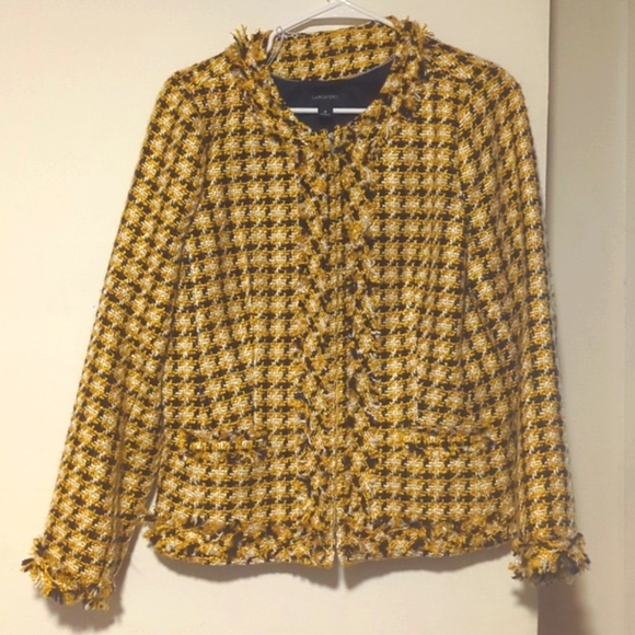 Lands End Tweed Blazer Yellow And Blue Fully Lined - Picture 1 of 5